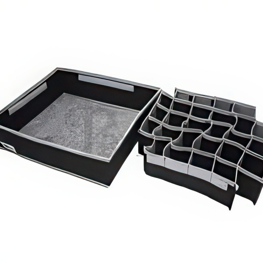 Drawer organiser, 30 compartments, OLA, 34 x 32 x H10cm, Dark grey in the group Storage / Wardrobe storage / Sorting boxes at SmartaSaker.se (41767)