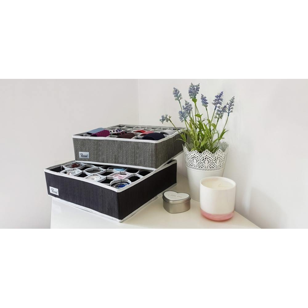 Drawer organiser, 30 compartments, OLA, 34 x 32 x H10cm, Dark grey in the group Storage / Wardrobe storage / Sorting boxes at SmartaSaker.se (41767)