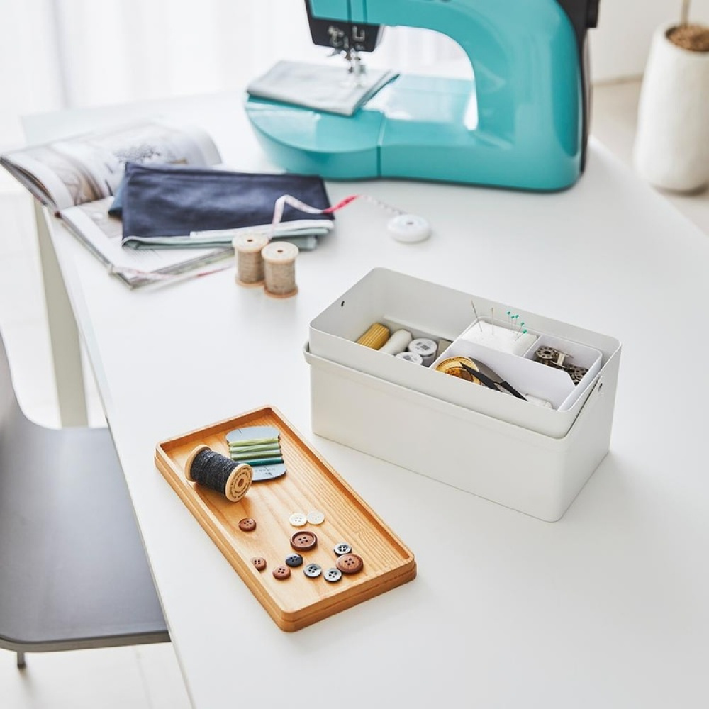 Basket in metal, TOWER SEWING BOX, 27 x 14 x H 13,5 cm, White / Wood in the group Storage / Bedroom storage / Jewelry storage at SmartaSaker.se (41768)