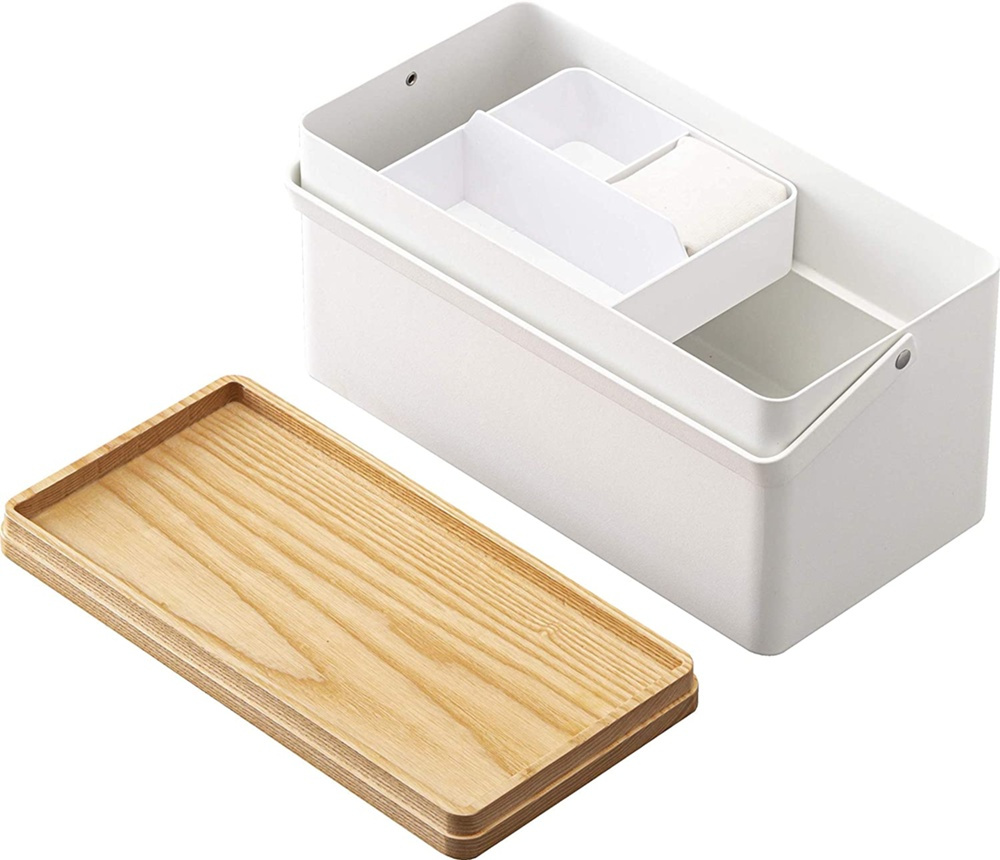 Basket in metal, TOWER SEWING BOX, 27 x 14 x H 13,5 cm, White / Wood in the group Storage / Bedroom storage / Jewelry storage at SmartaSaker.se (41768)