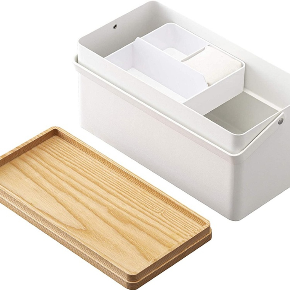 Basket in metal, TOWER SEWING BOX, 27 x 14 x H 13,5 cm, White / Wood in the group Storage / Bedroom storage / Jewelry storage at SmartaSaker.se (41768)