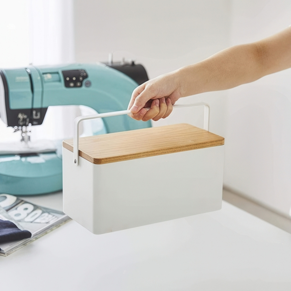 Basket in metal, TOWER SEWING BOX, 27 x 14 x H 13,5 cm, White / Wood in the group Storage / Bedroom storage / Jewelry storage at SmartaSaker.se (41768)