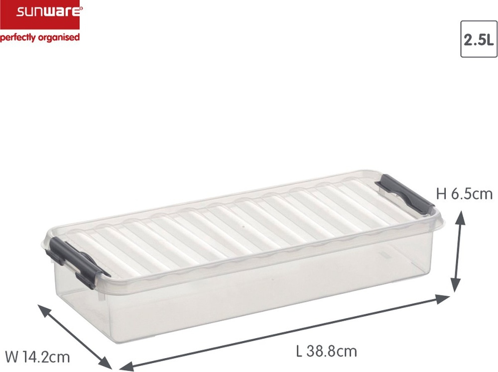 Box, Slim, 2,5L, Q-LINE, 38,8 x 14,2 x H 6,5 cm, Clear / Silver Grey in the group Storage / Storage boxes at SmartaSaker.se (41777)