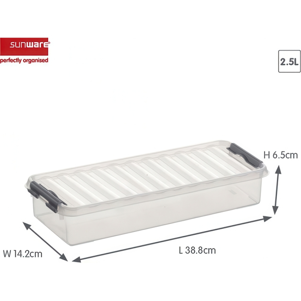 Box, Slim, 2,5L, Q-LINE, 38,8 x 14,2 x H 6,5 cm, Clear / Silver Grey in the group Storage / Storage boxes at SmartaSaker.se (41777)