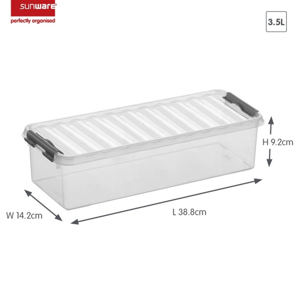 Box, Slim, 3,5L, Q-LINE, 38,8 x 14,2 x H 9,2 cm, Clear / Silver Grey in the group Storage / Storage boxes at SmartaSaker.se (41778)