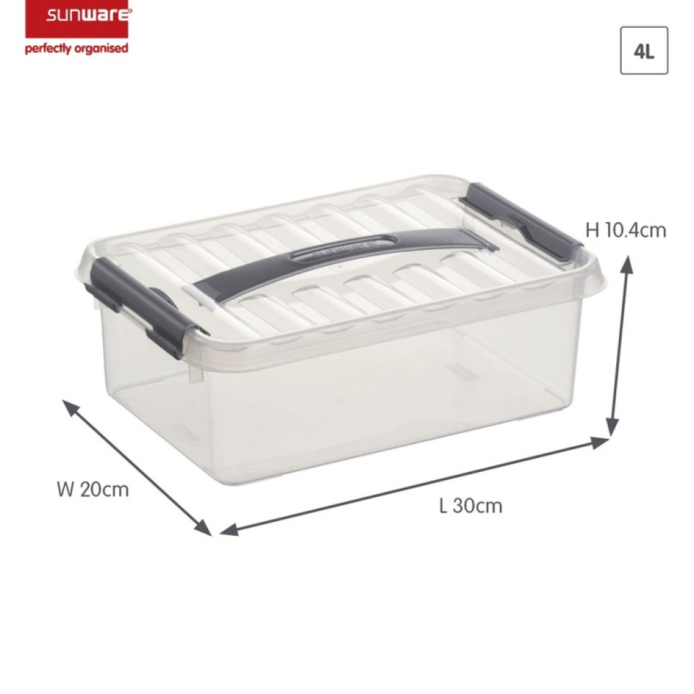 Box with handle, Small, 4 L, Q-LINE BOX, 30 x 20 x H10,4 cm, Clear / Silver Grey in the group Storage / Storage boxes at SmartaSaker.se (41779)