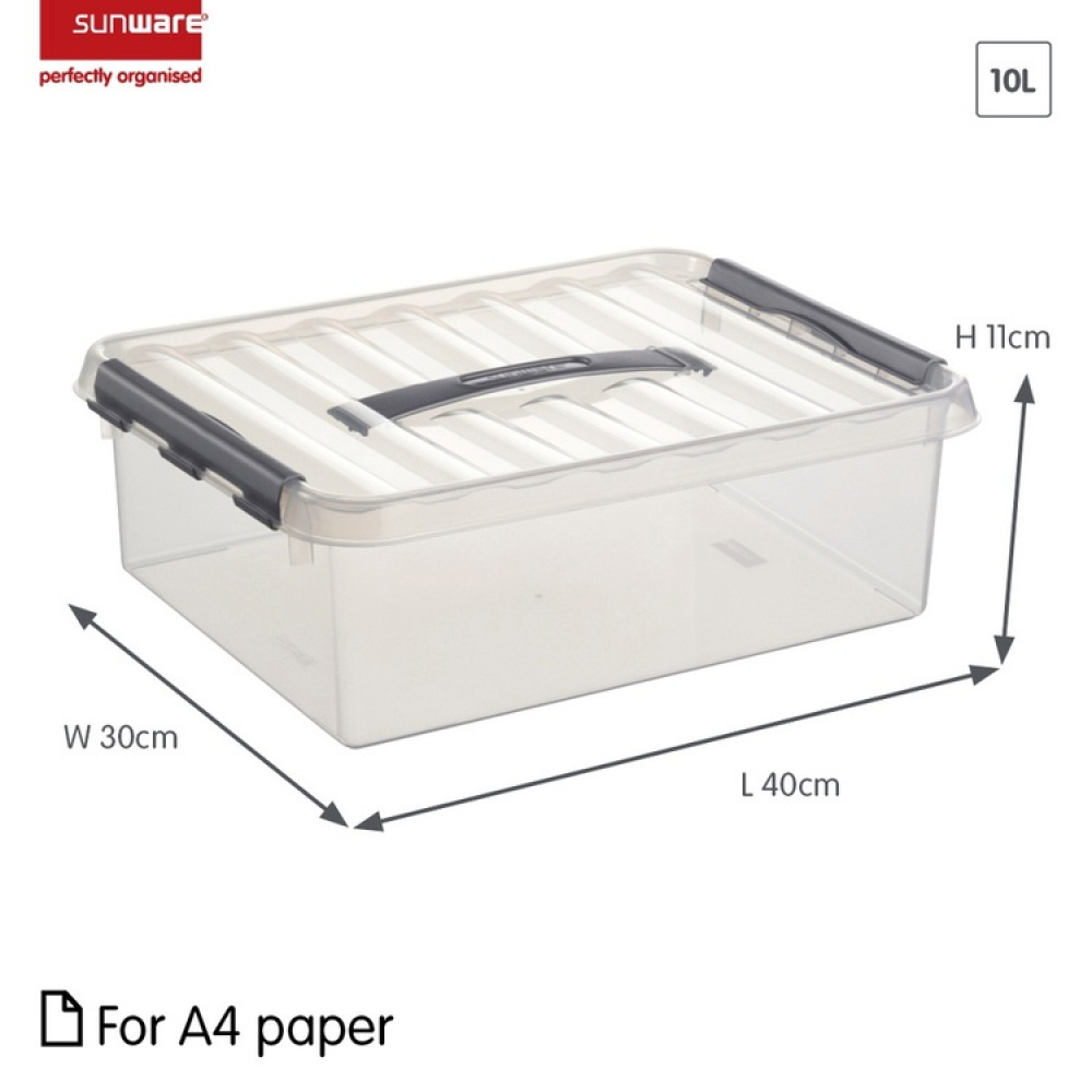 Box with handle, 10 L, Q-LINE BOX, 40 x 30 x H11 cm, Clear / Silver Grey in the group Storage / Storage boxes at SmartaSaker.se (41782)