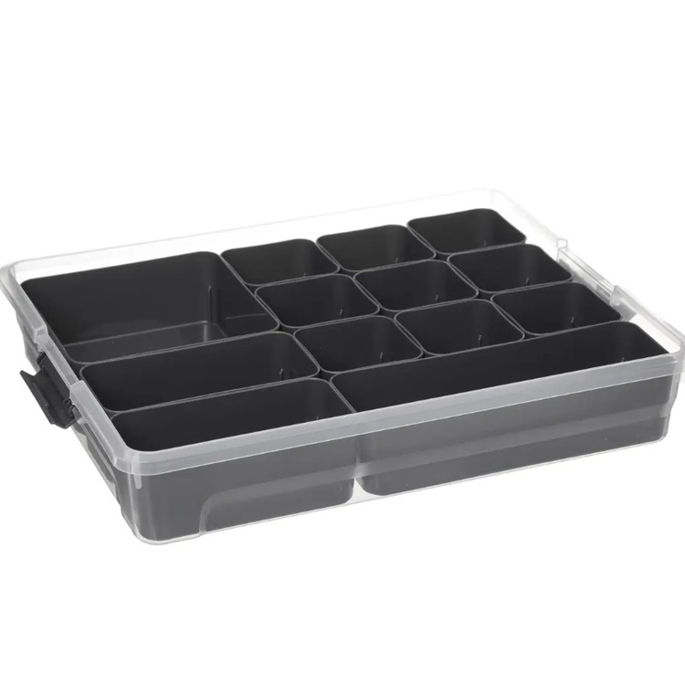 Sorting box with 12 inserts, EZY SORT IT LARGE, 35 x 28,5 x H 7 cm, Transparent / Grey in the group Storage / Storage boxes / Mini organizers at SmartaSaker.se (41783)