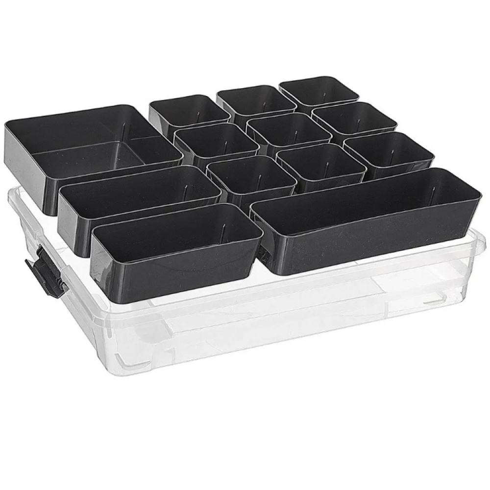 Sorting box with 12 inserts, EZY SORT IT LARGE, 35 x 28,5 x H 7 cm, Transparent / Grey in the group Storage / Storage boxes / Mini organizers at SmartaSaker.se (41783)