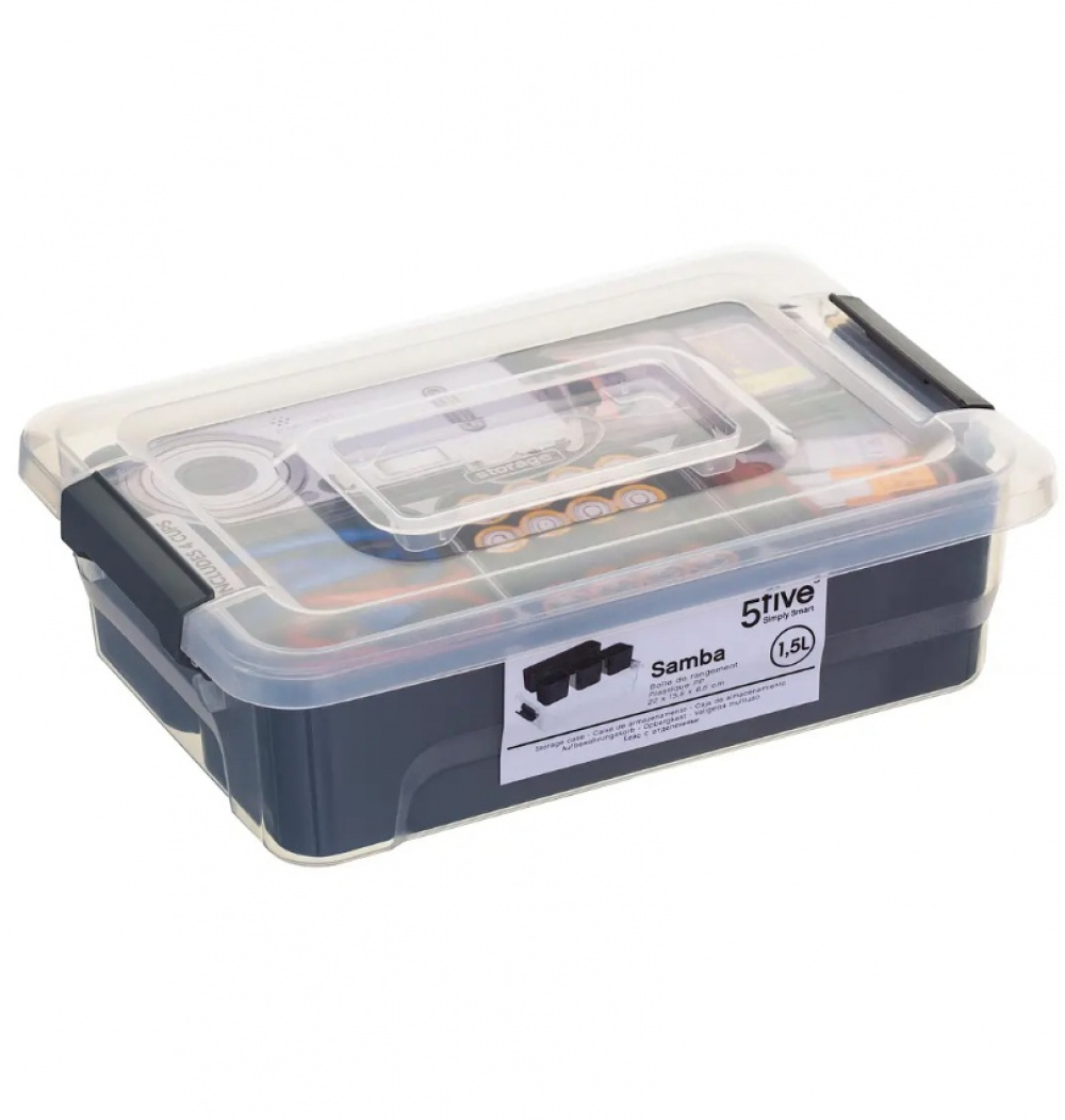Sorting box with 4 inserts, EZY SORT IT SMALL, 22.5 x 15.5 x H 7 cm, Transparent / Grey in the group Storage / Storage boxes / Mini organizers at SmartaSaker.se (41785)