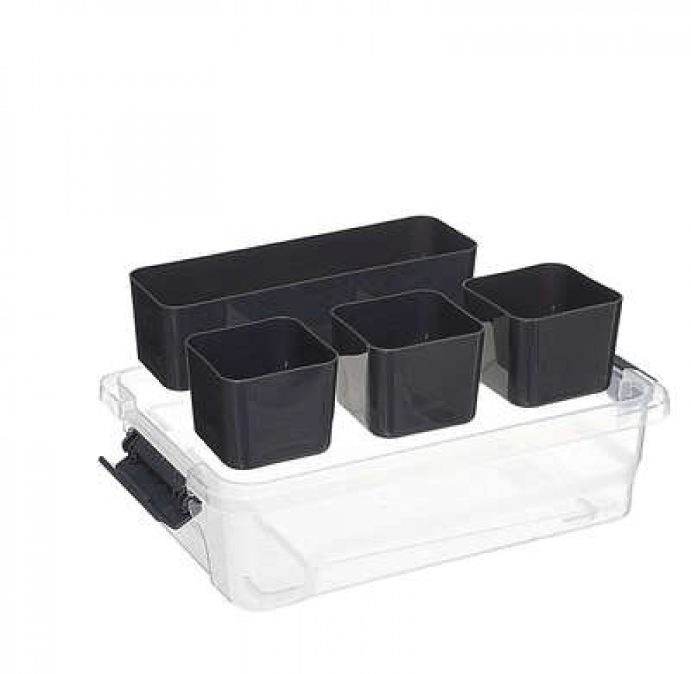 Sorting box with 4 inserts, EZY SORT IT SMALL, 22.5 x 15.5 x H 7 cm, Transparent / Grey in the group Storage / Storage boxes / Mini organizers at SmartaSaker.se (41785)