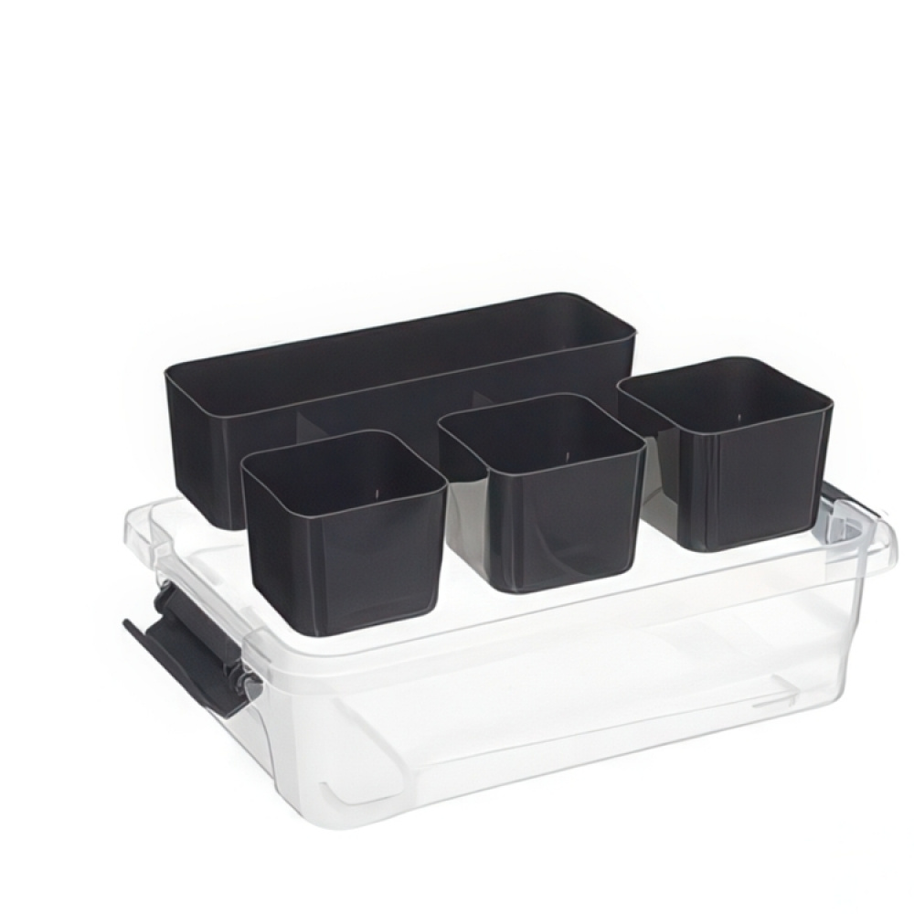 Sorting box with 4 inserts, EZY SORT IT SMALL, 22.5 x 15.5 x H 7 cm, Transparent / Grey in the group Storage / Storage boxes / Mini organizers at SmartaSaker.se (41785)