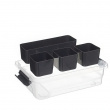 Sorting box with 4 inserts, EZY SORT IT SMALL, 22.5 x 15.5 x H 7 cm, Transparent / Grey Sorting box with 4 inserts, EZY SORT IT SMALL, 22.5 x 15.5 x H 7 cm, Transparent / Grey