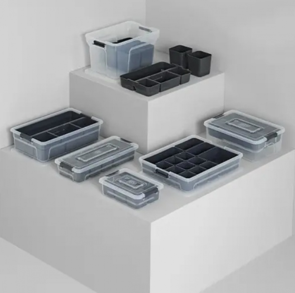 Sorting box with 4 inserts, EZY SORT IT SMALL, 22.5 x 15.5 x H 7 cm, Transparent / Grey in the group Storage / Storage boxes / Mini organizers at SmartaSaker.se (41785)