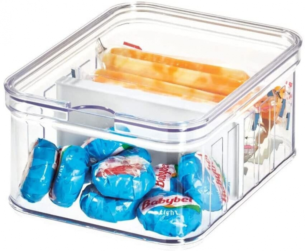 Container with divider and lid, CRISP SMALL BIN, Transparent in the group Storage / Kitchen storage at SmartaSaker.se (41786)