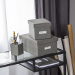 Box with label frame, BIGSO KITTY CANVAS, 22,5 x 16 x H 14 cm Grey
