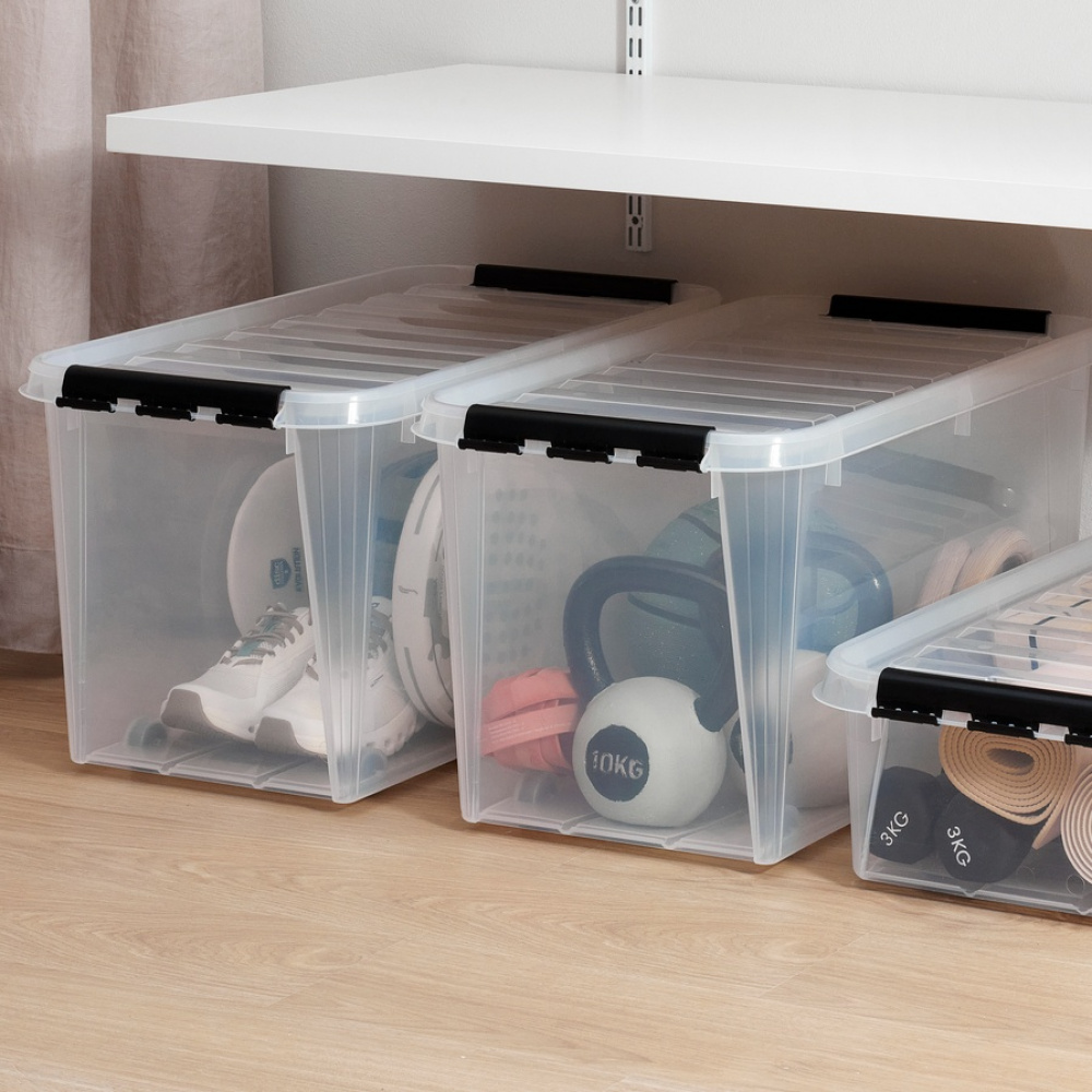 Storage Box with Wheels, SMARTSTORE 70L, CLASSIC, XXL, 72 x 40 x H 38 cm, Transparent / Black in the group Storage / Storage boxes at SmartaSaker.se (41797)