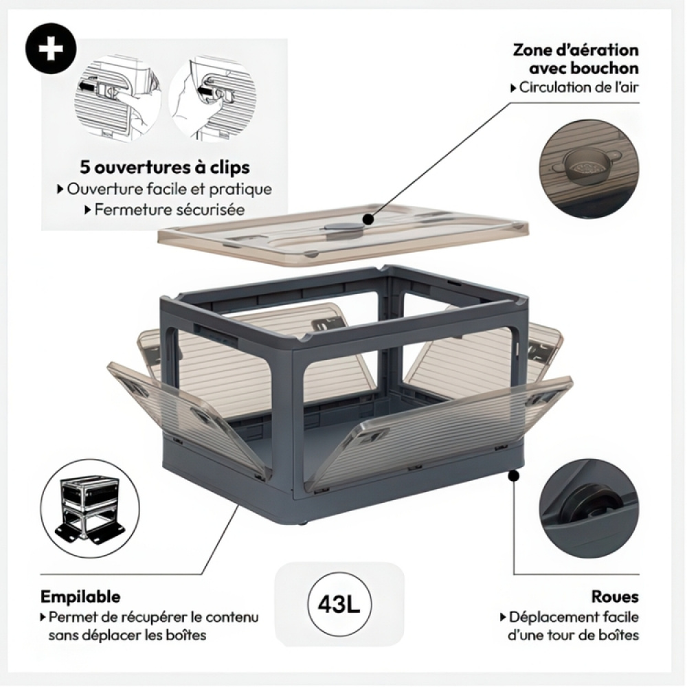 Box with Wheels, Stackable, MOBILE FOLDING BOX, 51,5 x 36 x H 30 cm, Dark Grey in the group Storage / Hallway storage at SmartaSaker.se (41801)