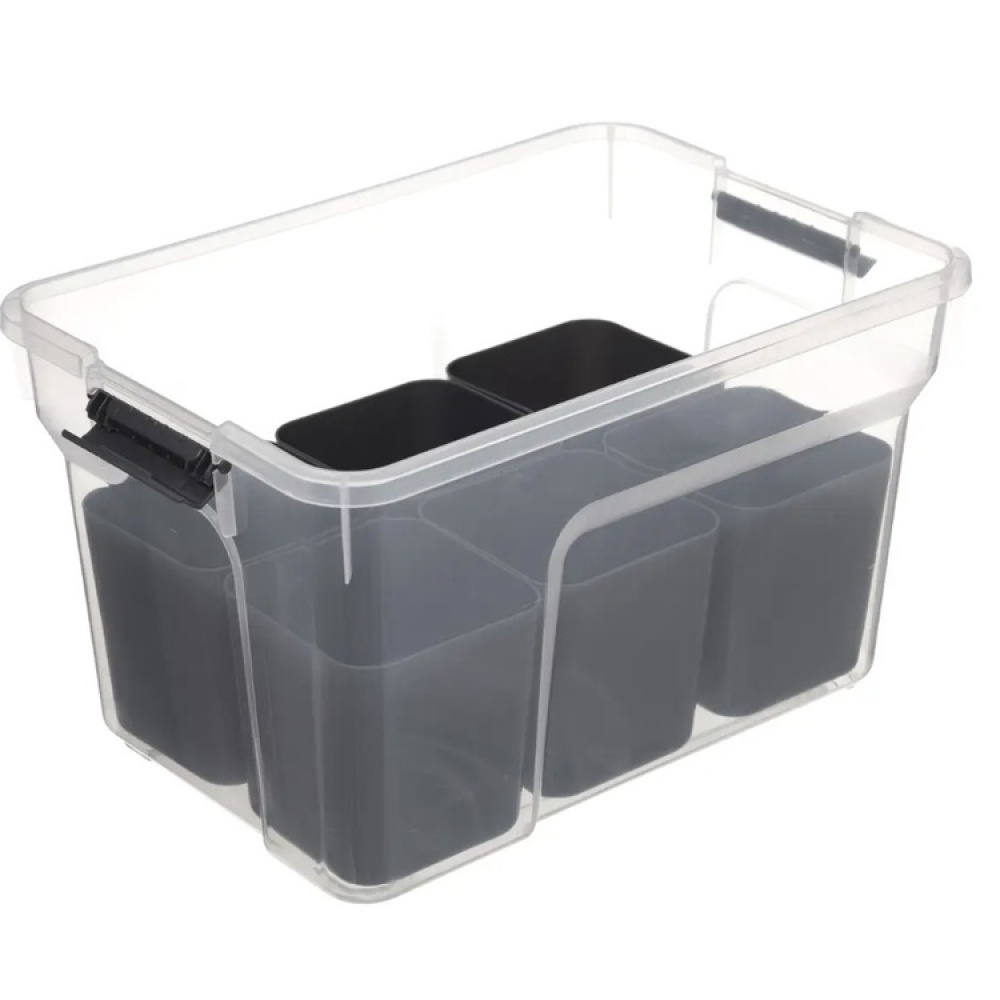 Sorting box with inserts, EZY HIGH SORT IT DOUBLE, 30,5 x 21,5 x H 18 cm, Transparent / Grey in the group Storage / Storage boxes at SmartaSaker.se (41802)