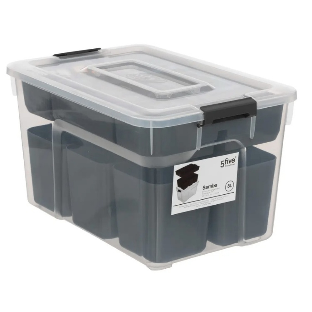 Sorting box with inserts, EZY HIGH SORT IT DOUBLE, 30,5 x 21,5 x H 18 cm, Transparent / Grey in the group Storage / Storage boxes at SmartaSaker.se (41802)
