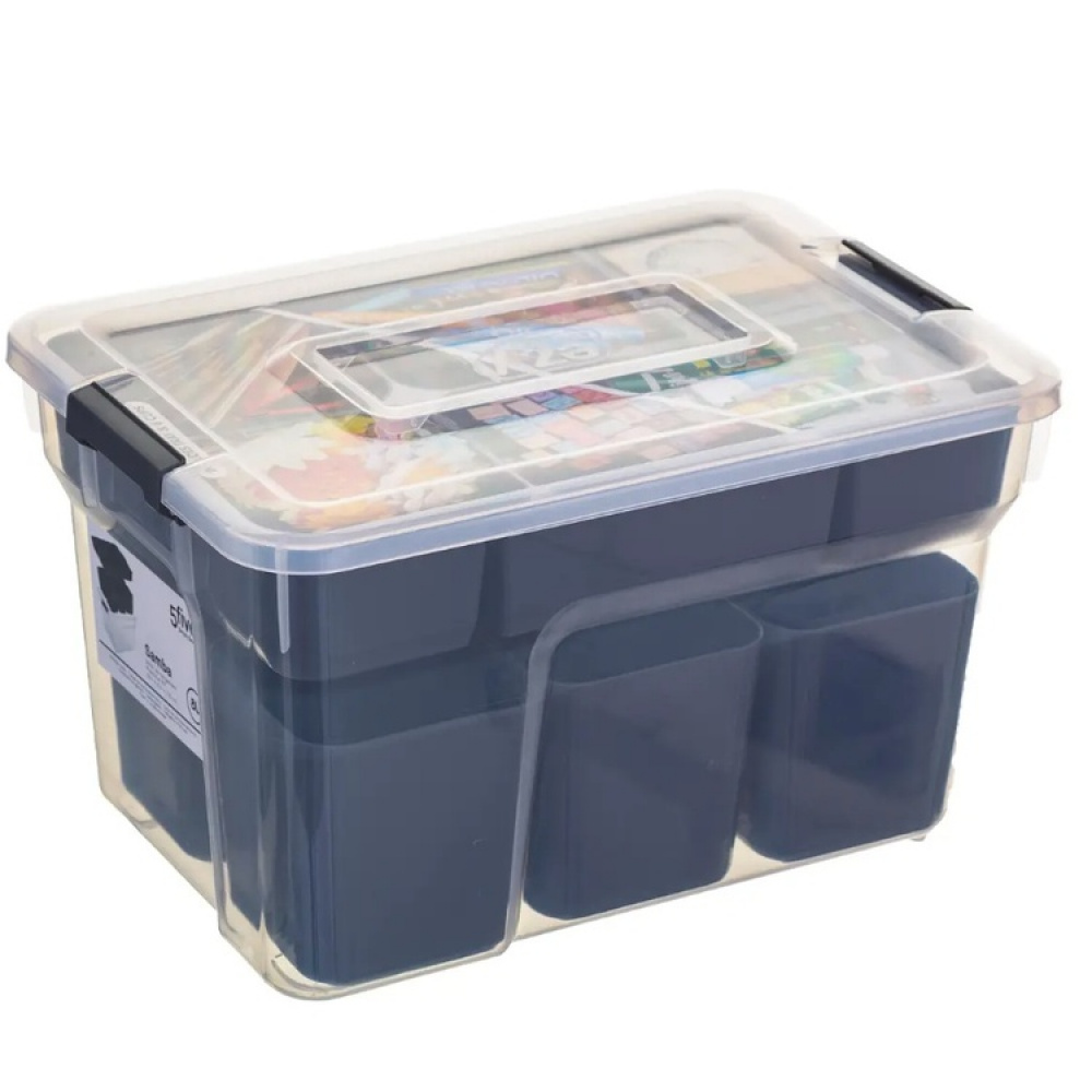Sorting box with inserts, EZY HIGH SORT IT DOUBLE, 30,5 x 21,5 x H 18 cm, Transparent / Grey in the group Storage / Storage boxes at SmartaSaker.se (41802)