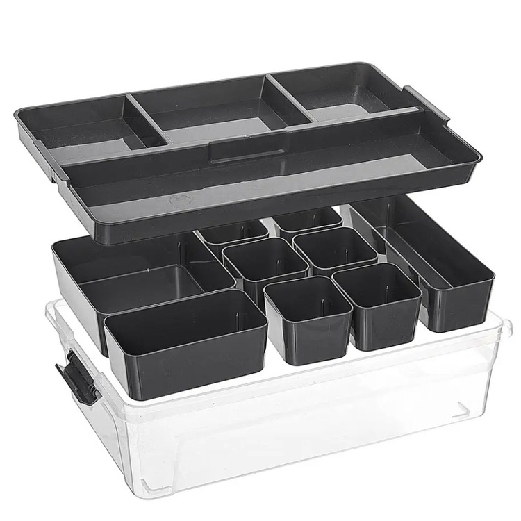 Sorting box with inserts, EZY SORT IT DOUBLE, 35,5 x 22,5 x H 10 cm, Transparent / Grey in the group Storage / Storage boxes at SmartaSaker.se (41803)