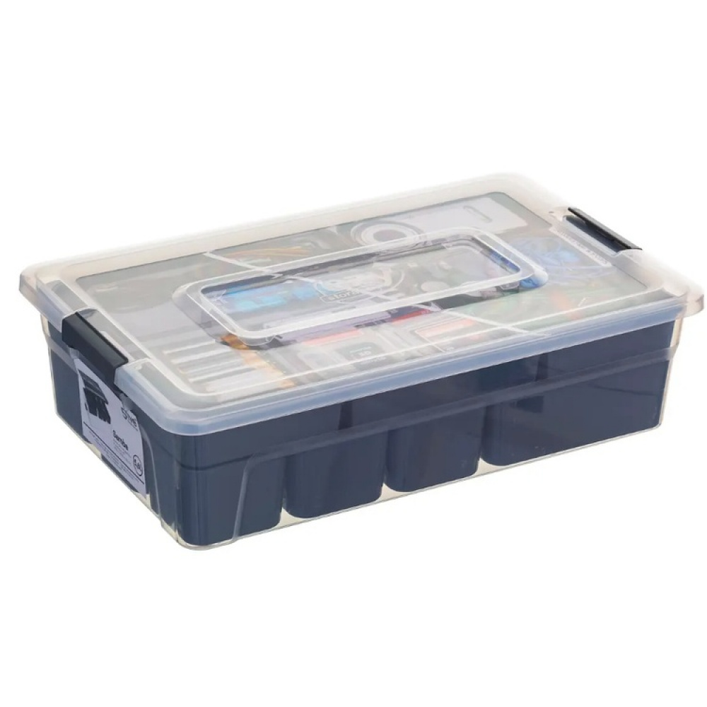 Sorting box with inserts, EZY SORT IT DOUBLE, 35,5 x 22,5 x H 10 cm, Transparent / Grey in the group Storage / Storage boxes at SmartaSaker.se (41803)