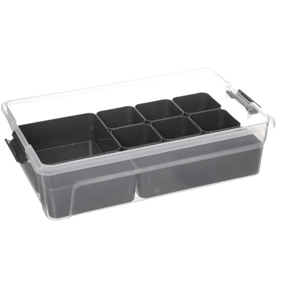 Sorting box with inserts, EZY SORT IT DOUBLE, 35,5 x 22,5 x H 10 cm, Transparent / Grey in the group Storage / Storage boxes at SmartaSaker.se (41803)