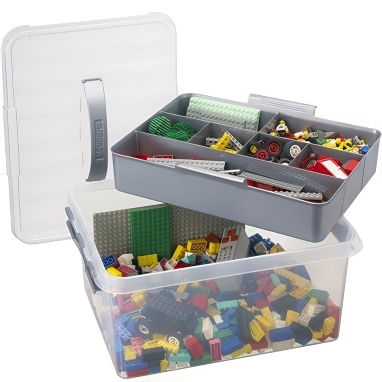 Box with insert and handle, 15L, Q-LINE MULTIBOX, 40 x 30 x H 18 cm, Clear / Silver Grey in the group Storage / Storage boxes at SmartaSaker.se (41804)