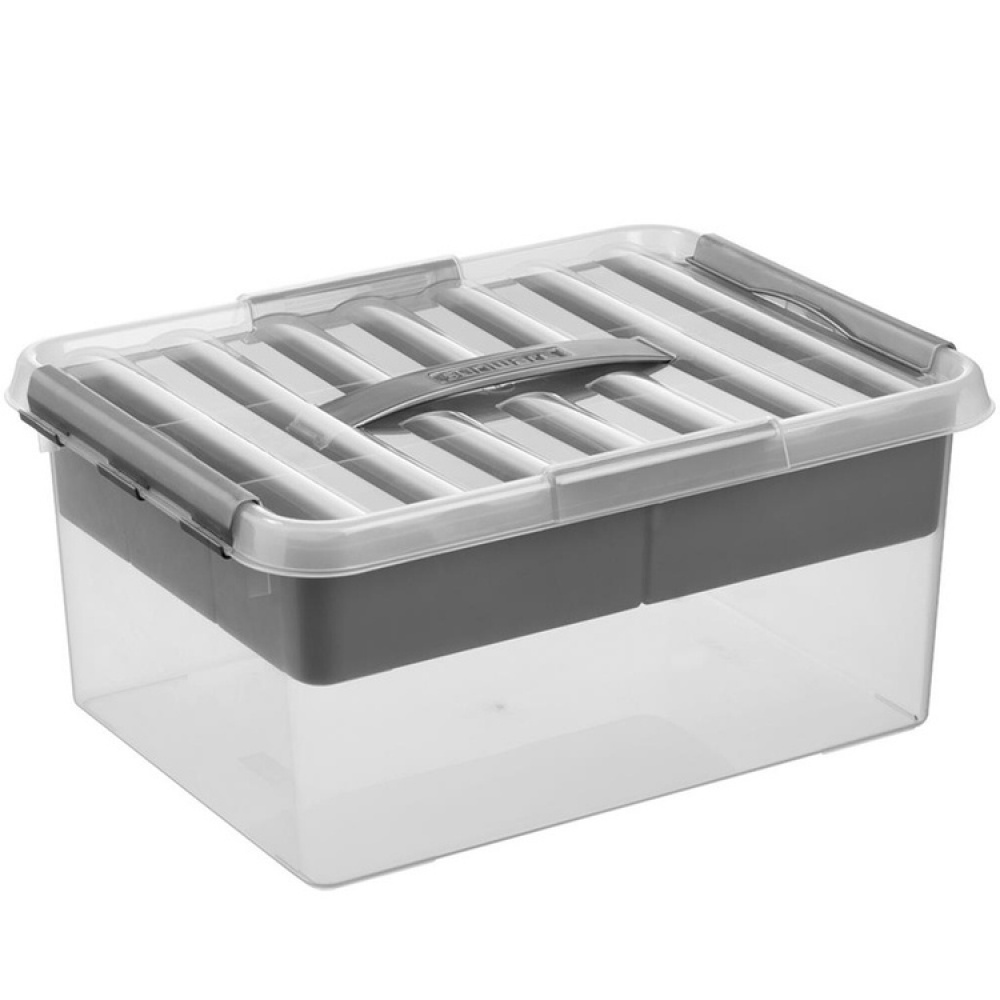 Box with insert and handle, 15L, Q-LINE MULTIBOX, 40 x 30 x H 18 cm, Clear / Silver Grey in the group Storage / Storage boxes at SmartaSaker.se (41804)