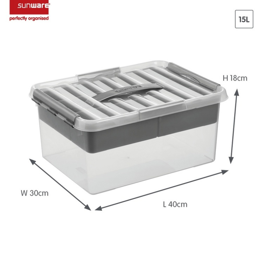 Box with insert and handle, 15L, Q-LINE MULTIBOX, 40 x 30 x H 18 cm, Clear / Silver Grey in the group Storage / Storage boxes at SmartaSaker.se (41804)