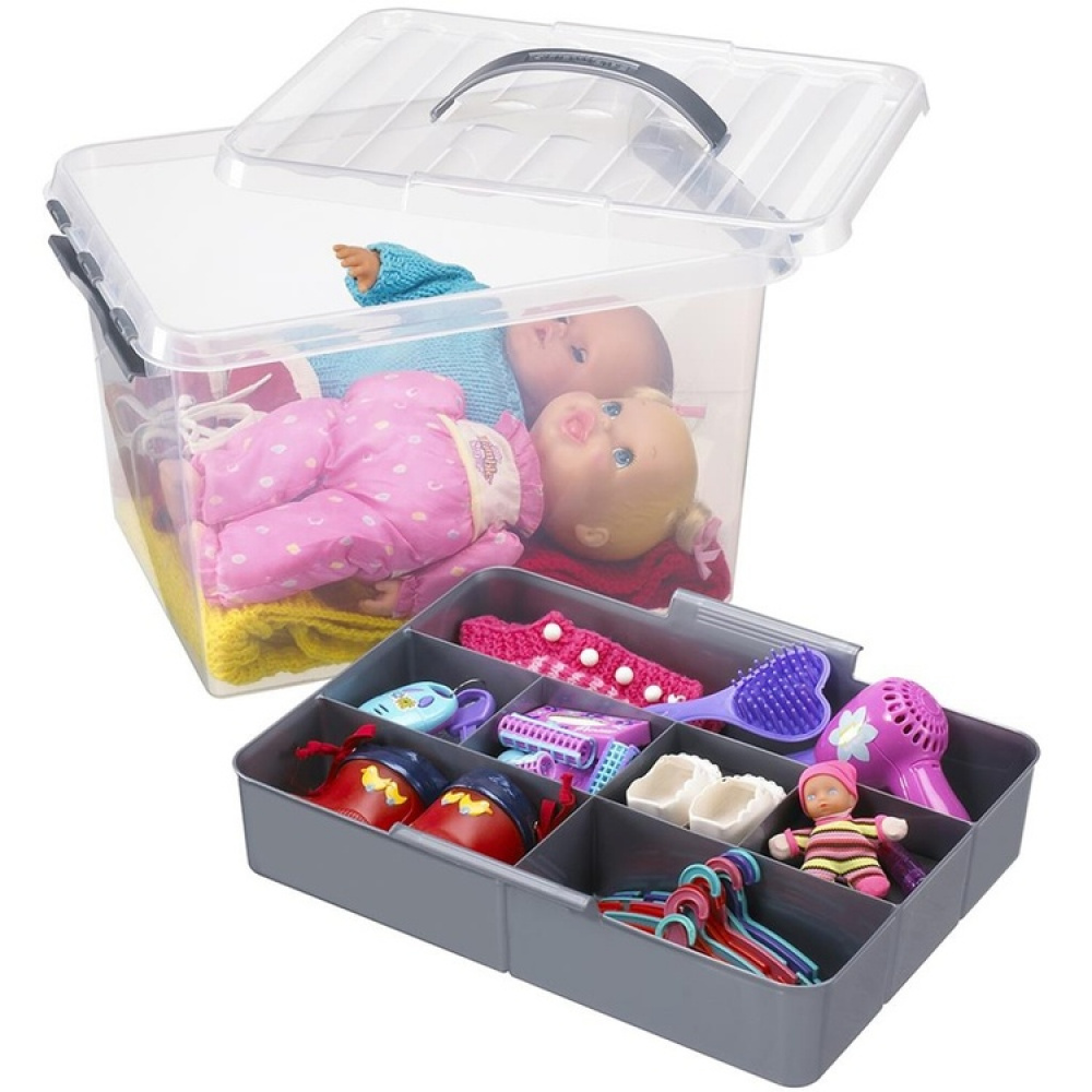 Box with insert and handle, 15L, Q-LINE MULTIBOX, 40 x 30 x H 18 cm, Clear / Silver Grey in the group Storage / Storage boxes at SmartaSaker.se (41804)