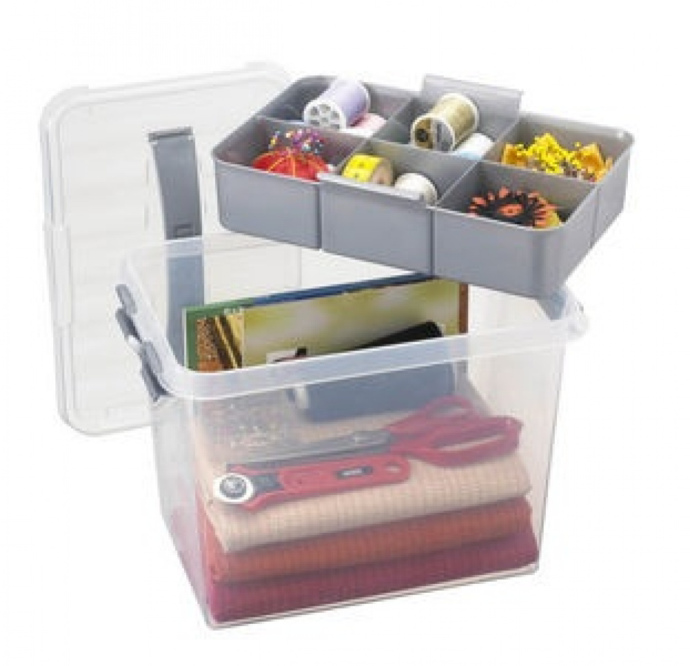 Box with insert and handle, 9L, Q-LINE MULTIBOX, 30,7 x 20 x H 22,3 cm, Clear / Silver Grey in the group Storage / Storage boxes / Mini organizers at SmartaSaker.se (41806)