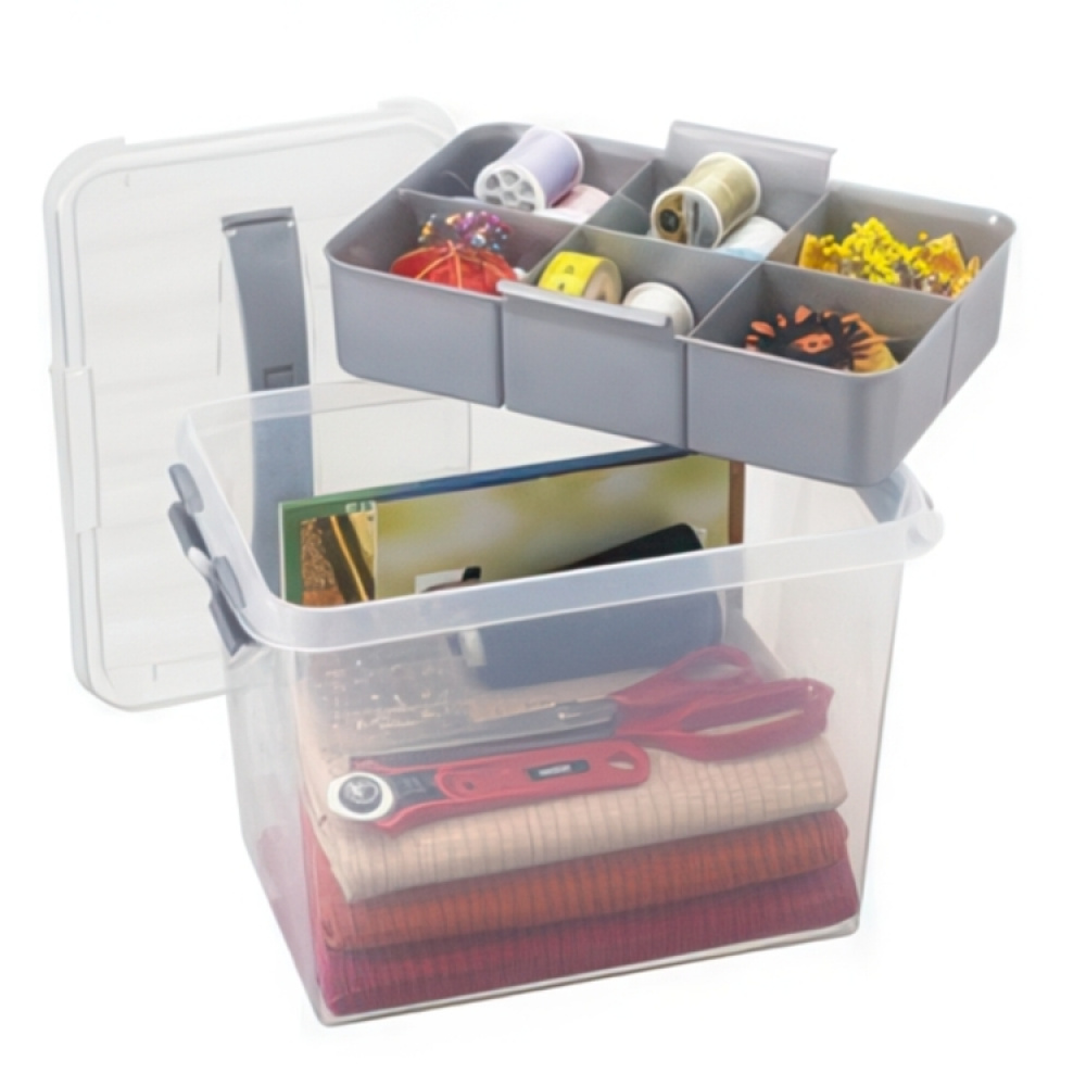 Box with insert and handle, 9L, Q-LINE MULTIBOX, 30,7 x 20 x H 22,3 cm, Clear / Silver Grey in the group Storage / Storage boxes / Mini organizers at SmartaSaker.se (41806)