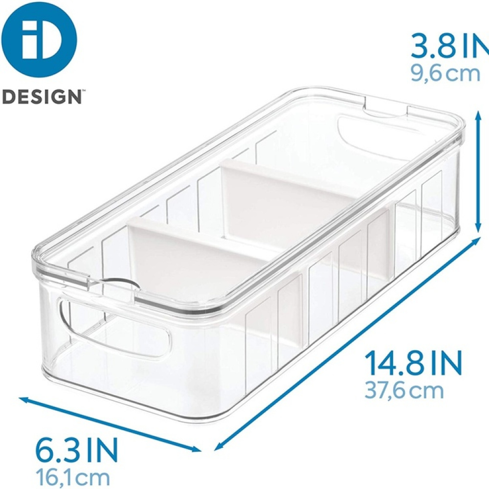 Container with lid and dividers, CRISP DIVIDED BIN, 16,5 x 38,1 x H 9,5, Clear in the group Storage / Kitchen storage / Fridge storage at SmartaSaker.se (41811)