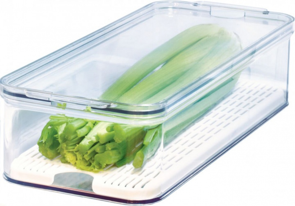 Container with lid and tray, CRISP PRODUCE BIN, 16,5 x 40 x H 9,5 cm, Clear in the group Storage / Kitchen storage / Fridge storage at SmartaSaker.se (41812)