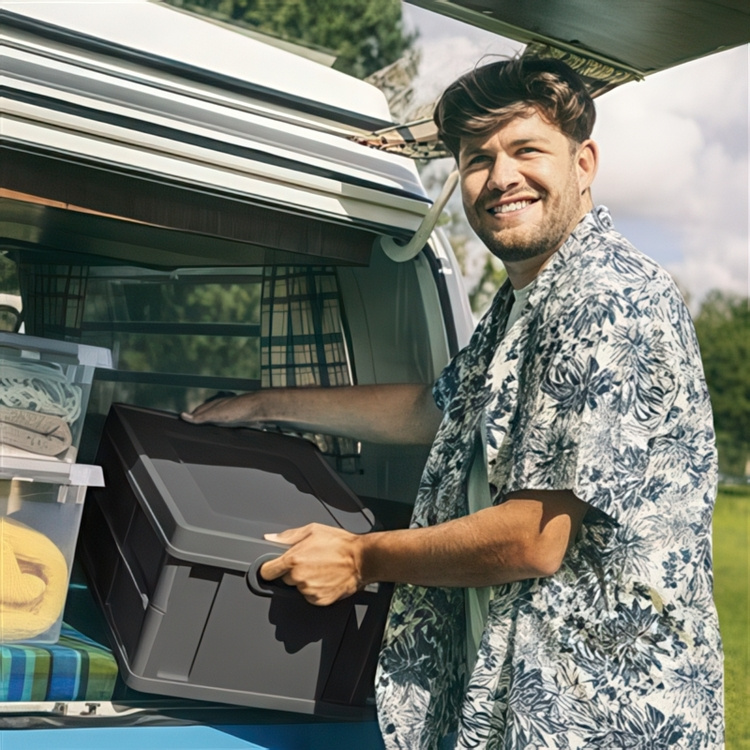 Box with lid, Foldable, 32 L, CLOSED FOLDING BOX, 49 x 36 x H24,5 cm, Dark Grey in the group Storage / Storage room and garage / Baskets and buckets at SmartaSaker.se (41813)