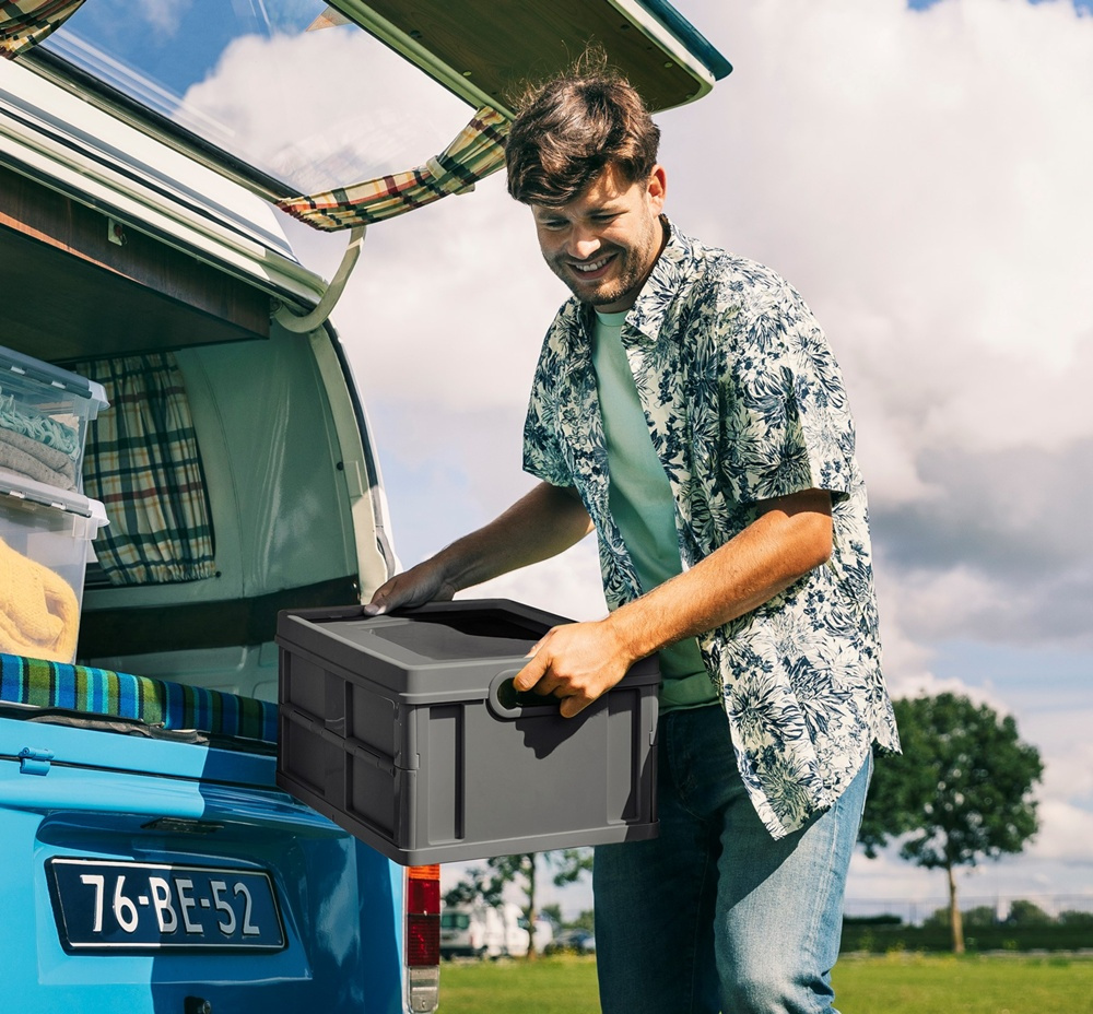 Box with lid, Foldable, 32 L, CLOSED FOLDING BOX, 49 x 36 x H24,5 cm, Dark Grey in the group Storage / Storage room and garage / Baskets and buckets at SmartaSaker.se (41813)