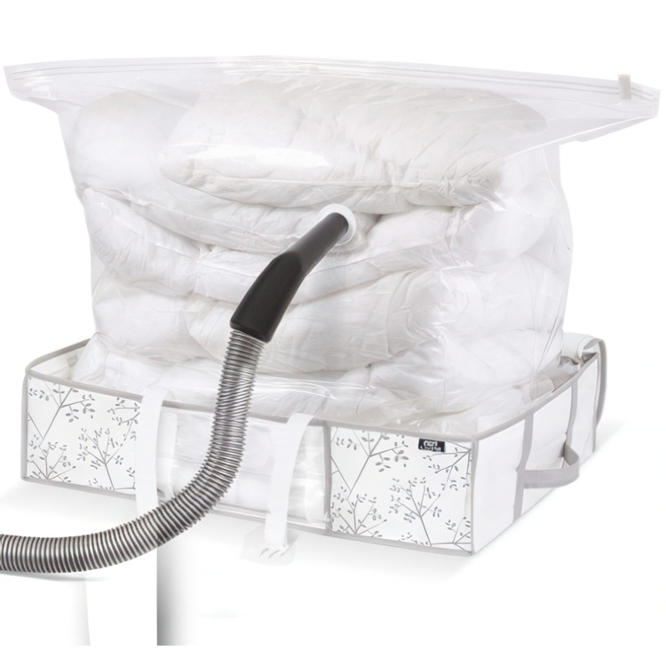 Box with vacuum bag, COMBO WHITE LEAF, 66 x 50 x H 15,5 cm, White in the group Storage / Bedroom storage / Under bed storage at SmartaSaker.se (41820)