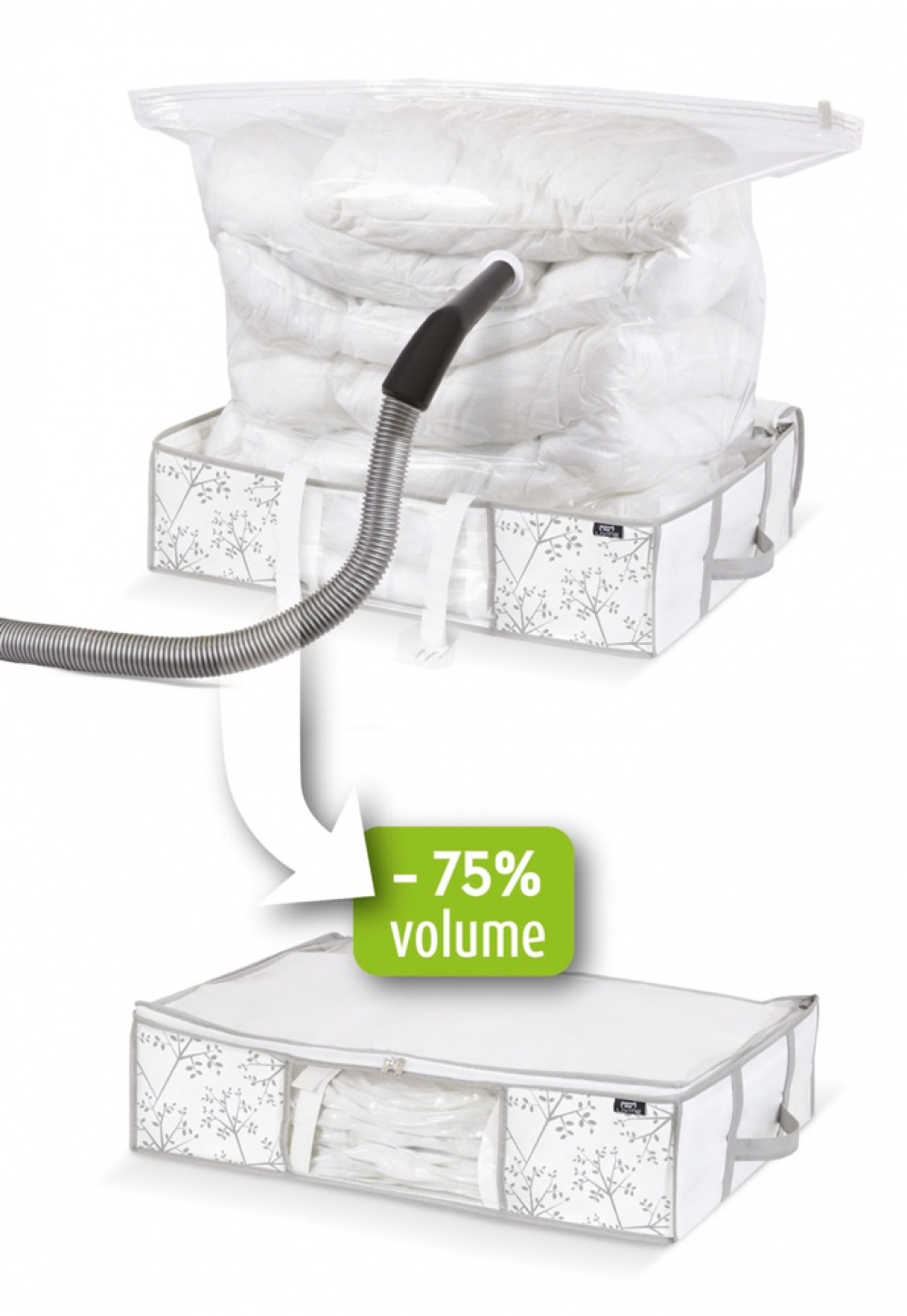Box with vacuum bag, COMBO WHITE LEAF, 66 x 50 x H 15,5 cm, White in the group Storage / Bedroom storage / Under bed storage at SmartaSaker.se (41820)