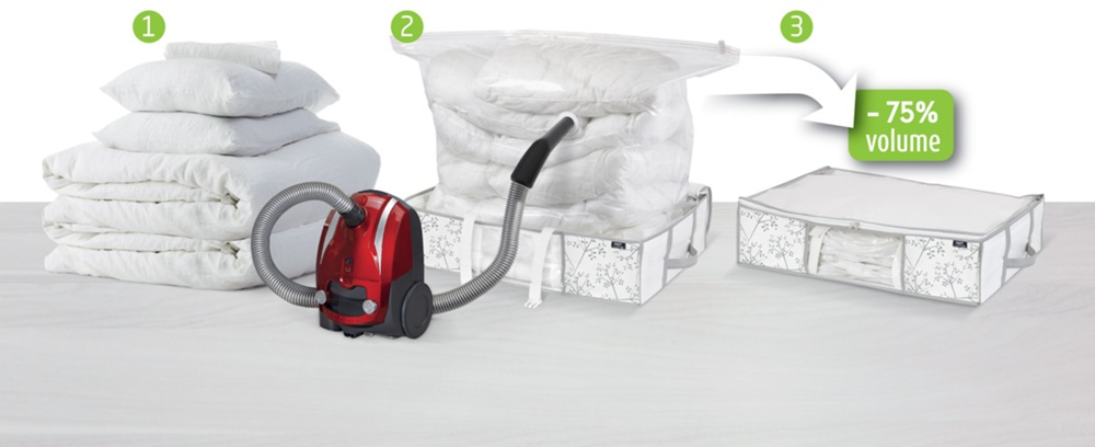 Box with vacuum bag, COMBO WHITE LEAF, 66 x 50 x H 15,5 cm, White in the group Storage / Bedroom storage / Under bed storage at SmartaSaker.se (41820)
