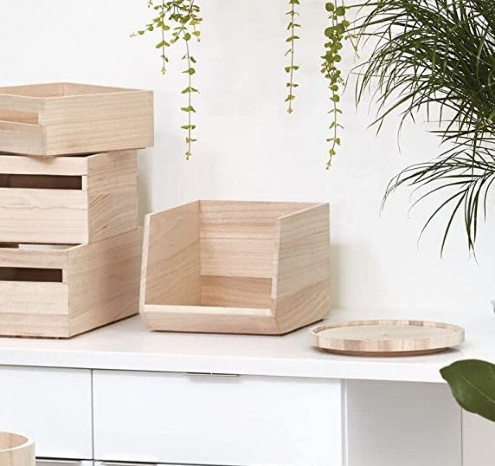 Storage bin, PAULOWNIA ECO WOOD OPEN FRONT, 25,4 x 29,2 x H 21 cm, Nature in the group Storage / Kitchen storage / Storage bins and jars at SmartaSaker.se (41832)