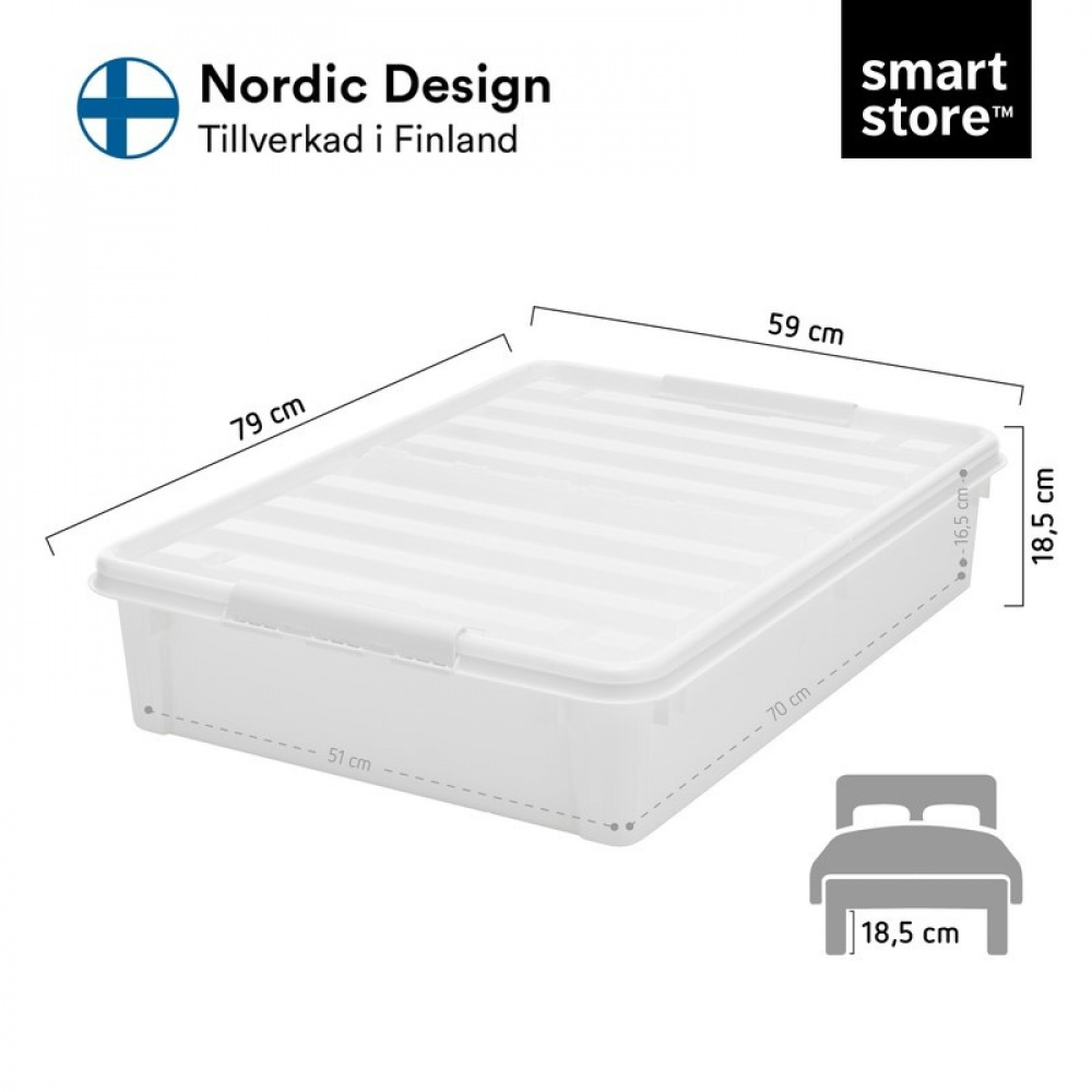Box Under Bed with Wheels, SMARTSTORE BEDROLLER, 79 x 59 x H 18.5 cm, Vit / Transparent in the group Storage / Bedroom storage / Under bed storage at SmartaSaker.se (41838)