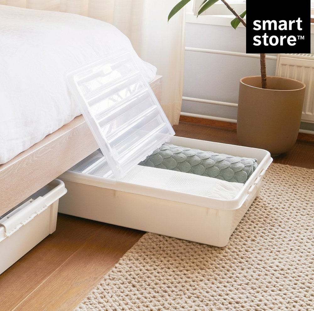 Box Under Bed with Wheels, SMARTSTORE BEDROLLER, 79 x 59 x H 18.5 cm, Vit / Transparent in the group Storage / Bedroom storage / Under bed storage at SmartaSaker.se (41838)