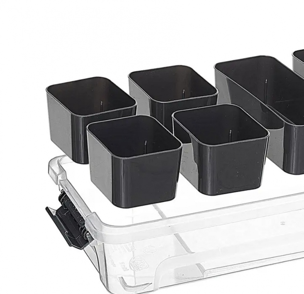 Sorting box, Oblong, with 6 inserts, EZY SORT IT, 35 x 15.5 x H 7 cm, Transparent / Grey in the group Storage / Storage boxes at SmartaSaker.se (41873)