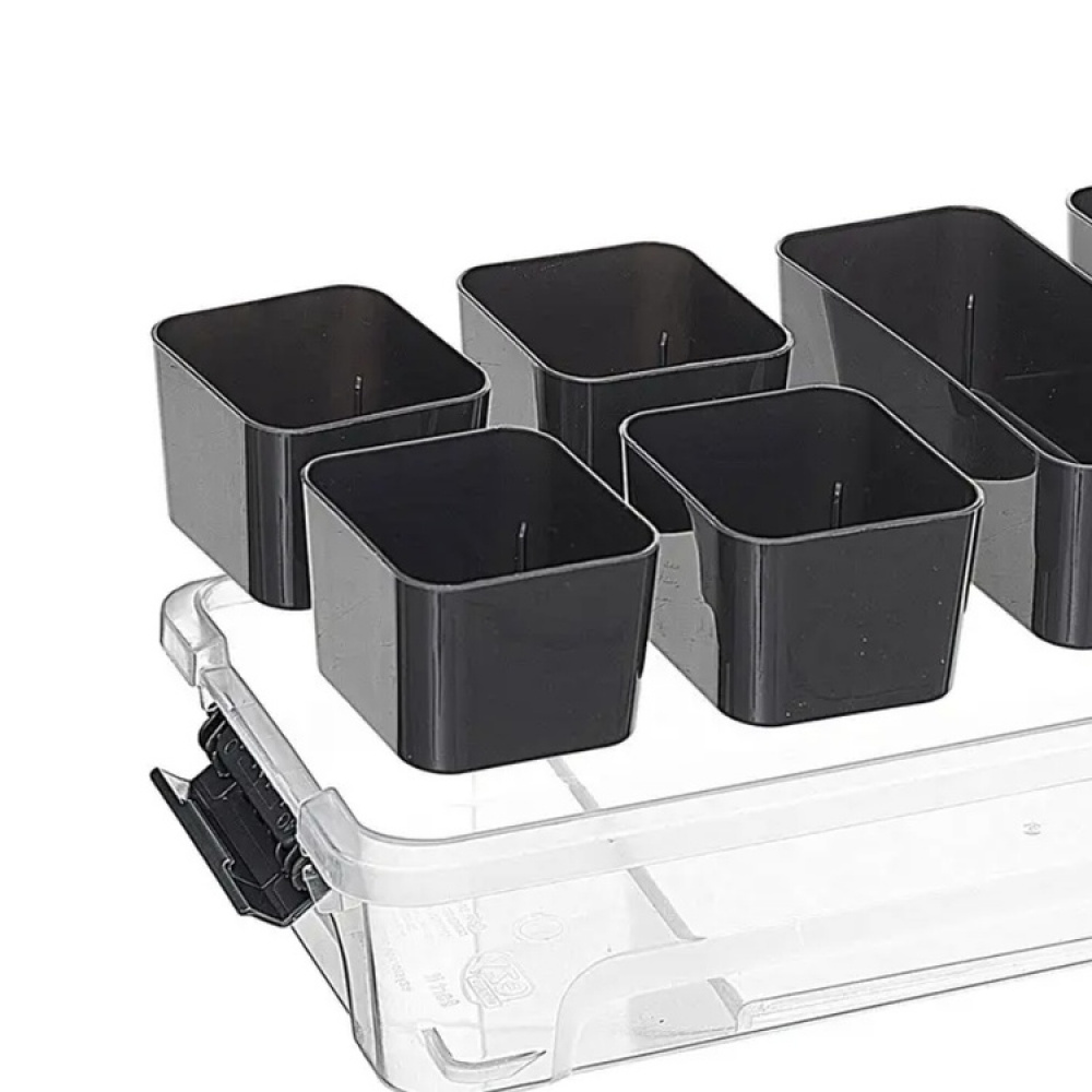 Sorting box, Oblong, with 6 inserts, EZY SORT IT, 35 x 15.5 x H 7 cm, Transparent / Grey in the group Storage / Storage boxes at SmartaSaker.se (41873)