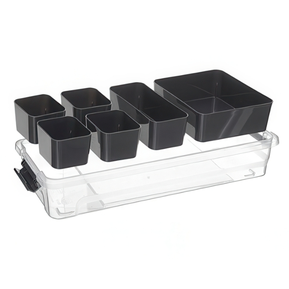 Sorting box, Oblong, with 6 inserts, EZY SORT IT, 35 x 15.5 x H 7 cm, Transparent / Grey in the group Storage / Storage boxes at SmartaSaker.se (41873)