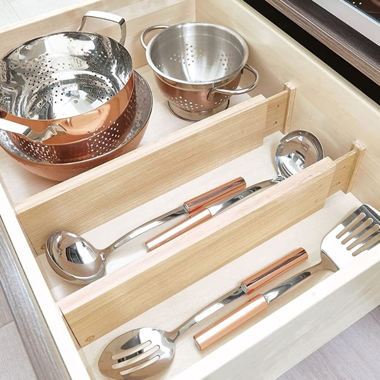 Adjustable drawer dividers, Set of 2, PAULOWNIA ECO WOOD HIGH DIVIDERS, 42 - 57 x H 10,2 cm, Natural in the group Storage / Kitchen storage / Kitchen cabinet organizers at SmartaSaker.se (41886)