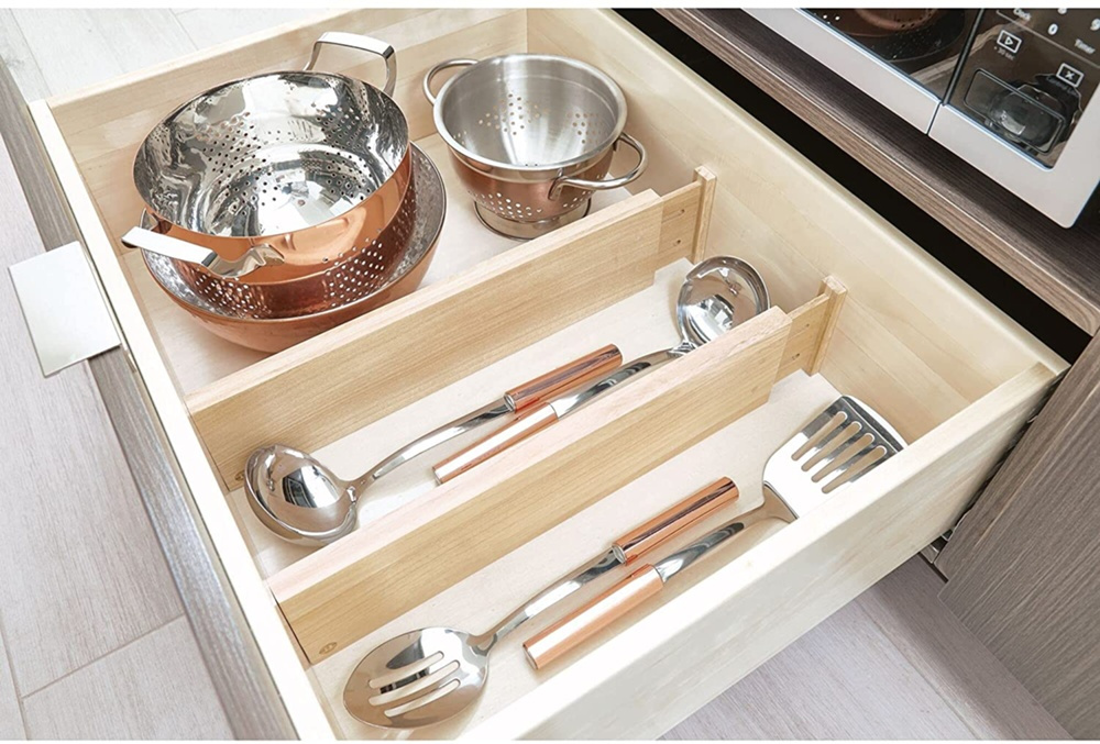 Adjustable drawer dividers, Set of 2, PAULOWNIA ECO WOOD HIGH DIVIDERS, 42 - 57 x H 10,2 cm, Natural in the group Storage / Kitchen storage / Kitchen cabinet organizers at SmartaSaker.se (41886)
