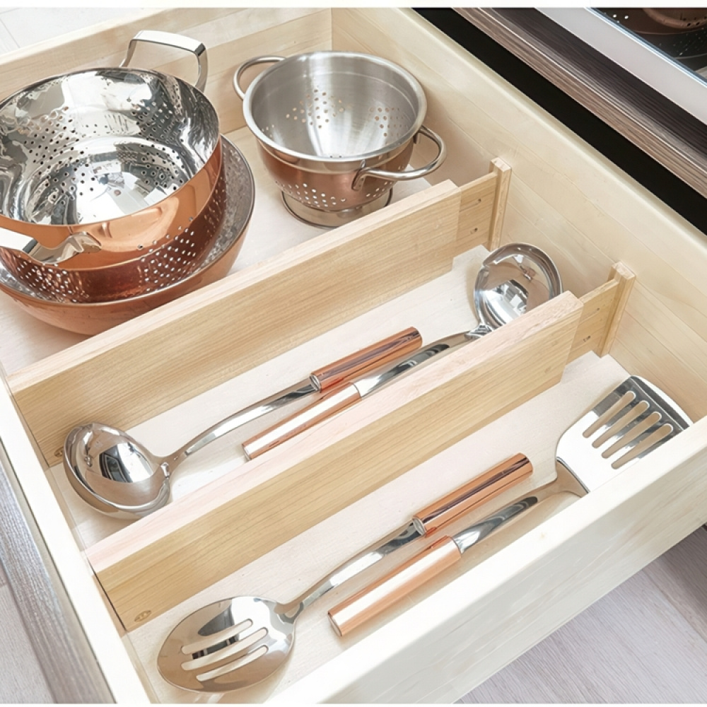 Adjustable drawer dividers, Set of 2, PAULOWNIA ECO WOOD HIGH DIVIDERS, 42 - 57 x H 10,2 cm, Natural in the group Storage / Kitchen storage / Kitchen cabinet organizers at SmartaSaker.se (41886)